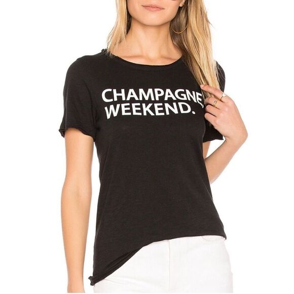 CHASER Champagne Weekend black graphic print Jersey fabric super soft t-shirt S - Picture 1 of 5